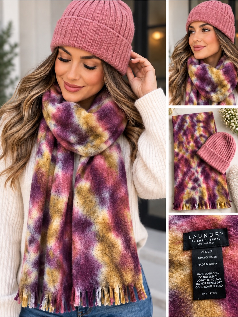 LAUNDRY by Shelli Segal Scarf & Beanie Set NWOT